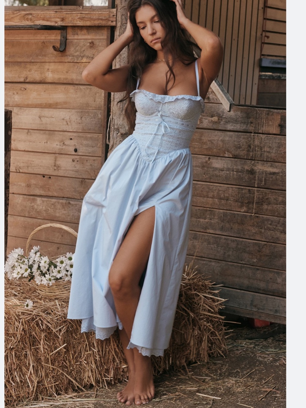 House of CB 'Jaime' Soft Blue Cotton Broderie Anglais Midi Sundress New! - Picture 5 of 15